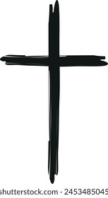 Hand drawn black grunge cross icon, simple Christian cross sign, hand-painted cross, Cross painted brushes. Easter background.
