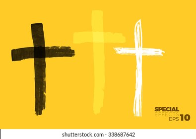 Hand drawn black grunge cross, simple Christian cross sign, hand-painted  with brush cross symbol.