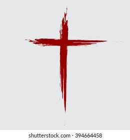 Hand drawn black grunge cross icon, simple Christian cross sign, hand-painted cross  