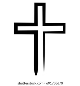 Hand drawn black grunge cross icon, simple Christian cross sign, hand painted cross