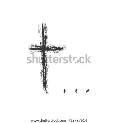 Hand drawn black grunge cross icon, simple Christian cross sign