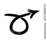 Hand drawn black grunge loop arrow, bold brush stroke. Modern graffiti design element