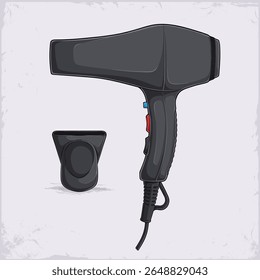 Secador de cabelo preto desenhado à mão com cordão, equipamento profissional de barbearia para cabeleireiro, barbear e aparar