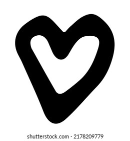 Dibujo manual de doodle de corazón negro estilo ilustración vectorial aislado en fondo blanco