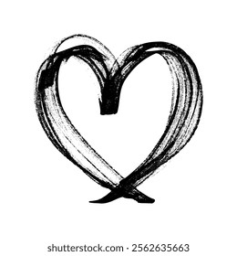 Hand drawn Black Heart Icon. Cute doodle love sign isolated on white background. Scribble heart shape drawn with marker