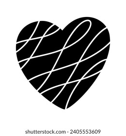 Hand drawn black heart love with white lines. Vector valentine logo icon illustration. Decor for greeting card, wedding, mug, photo overlays, t-shirt print, flyer, poster design