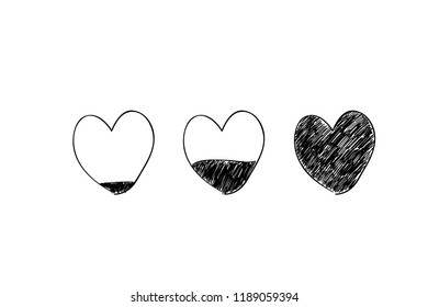 Hand drawn black hearts set. Vector