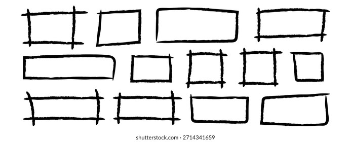 Hand drawn black highlight marker, rectangles and squares. highlighting important text symbol. vector illustration.