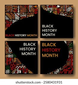 Hand drawn Black history month social media square banner design.