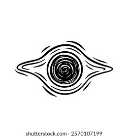 Hand drawn black hole with circle light effect. Fantastic space wormhole with energy rings and trails isolated on white background.