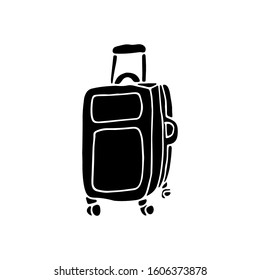 Hand drawn black icon, logo template. Vector illustration of a  suitcase silhouette isolated on white background.