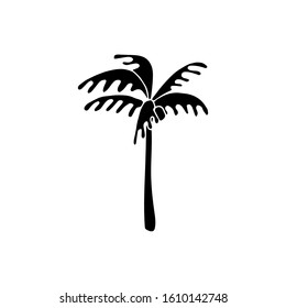 Hand drawn black icon, logo template. Vector illustration of a palm tree  silhouette isolated on white background.