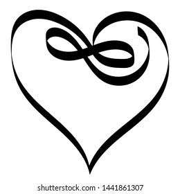 Hand drawn Black Infinity Heart love sign. Romantic calligraphy illustration icon symbol - vector