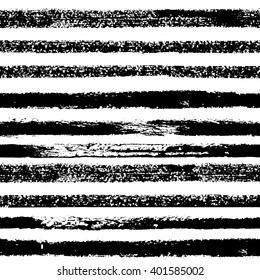 Hand drawn black ink abstract striped seamless pattern. Vector grunge texture. Monochrome paint brush smears on white background. 