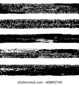 Hand drawn black ink abstract striped seamless pattern. Vector grunge texture. Monochrome paint brush smears on white background.