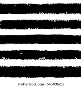 Hand drawn black ink abstract striped seamless pattern. Vector grunge texture. Monochrome paint brush smears on white background.