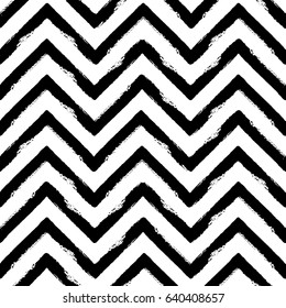 Hand drawn black ink abstract striped seamless pattern. Vector grunge texture. Monochrome paint brush smears on white background.
