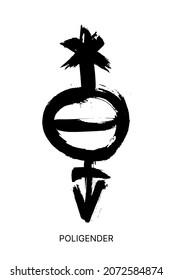 Hand drawn black ink brush stroke gender symbol. Sexual orientation sign isolated on white background. POLIGENDER grunge icon. Vector illustration