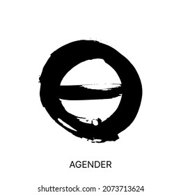 Hand drawn black ink brush stroke gender symbol. Sexual orientation sign isolated on white background.  AGENDER grunge icon. Vector illustration