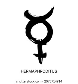 Símbolo de género de pincel de tinta negra dibujado a mano. Signo de orientación sexual aislado en fondo blanco. Icono de grunge HERMAPHRODITUS. Ilustración del vector