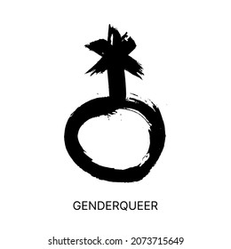 Handgezeichnete schwarze Pinselstrich-Genus-Symbol. Sexuelles Orientierungszeichen einzeln auf weißem Hintergrund.  GENDERQUEER-Grunge-Ikone. Vektorgrafik