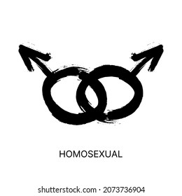Hand drawn black ink brush stroke gender symbol. Sexual orientation sign isolated on white background. HOMOSEXUAL grunge icon. Vector illustration