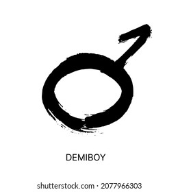 Hand drawn black ink brush stroke gender symbol. Sexual orientation sign isolated on white background. DEMIBOY grunge icon. Vector illustration