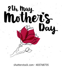 Hand drawn black ink brush lettering "I love my mom so much" with flower composition on white background. Vector calligraphy for your print and web products: greeting cards, banners, gift tags.