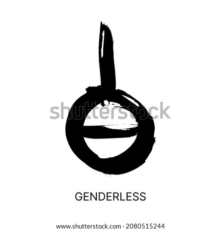 Hand drawn black ink brush stroke gender symbol. Sexual orientation sign isolated on white background. GENDERLESS grunge icon. Vector illustration