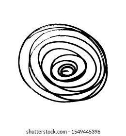 Hand drawn black ink circle brash stroke. Simple abstract round element. Single, careless painted vector. Black, isolated on a white background. Grunge design.