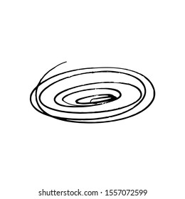 Hand drawn black ink circle brash stroke. Simple abstract round element. Single, careless painted vector. Black, isolated on a white background. Grunge design.