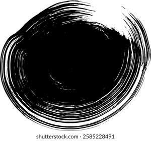 Hand Drawn Black Ink Paint Dry Brush Circle Banner