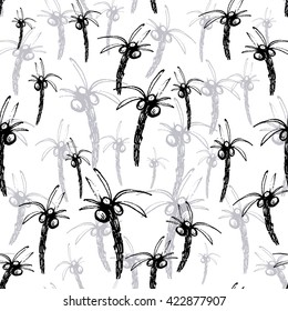 Hand drawn black ink palms in seamless pattern Vector., Black and white coconut palm background
