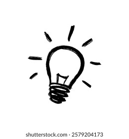 A hand drawn black ink sketch of a lightbulb symbolizing an idea or inspiration.