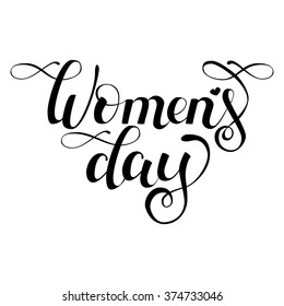 Hand drawn black ink vector isolated  lettering "Women's day" on white background.