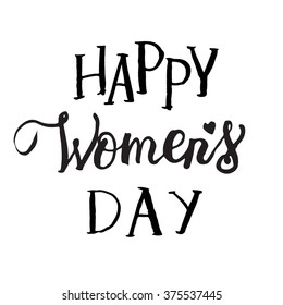 Hand drawn black ink vector isolated  lettering "Women's day" on white background.