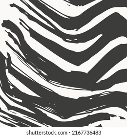 Hand drawn black ink zebra skin texture. Safari animal abstract striped background. Poster print, wall art, fashion design. Grunge sketch, african nature pattern.