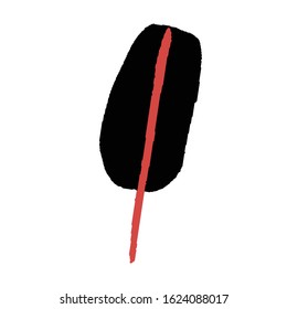 Hand drawn black leaf with red stem. Simple botanical illustration. Tropical floral doodle element. Spring plant. Wedding design. Autumn tree. For post cards, textile, wallpaper and wrapping paper. 