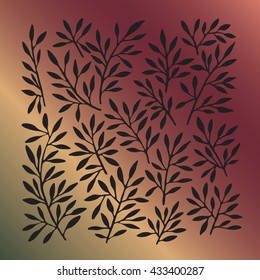 Hand drawn black leaves set on autumn gradient background.