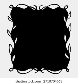 Hand Drawn Black Leaves Vertical Frame Border Illustration. Vector illustration.