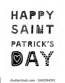 Hand drawn black lettering in scandinavian style for Saint patrick's day celebration isolated on white background.