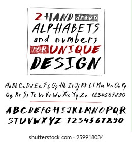 Hand drawn black letters and numbers on white background. Vector set