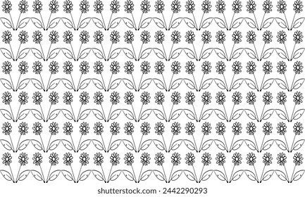 Hand drawn black line of flower horizontal row pattern repeat seamless pattern design for fabric print, flora patter circle