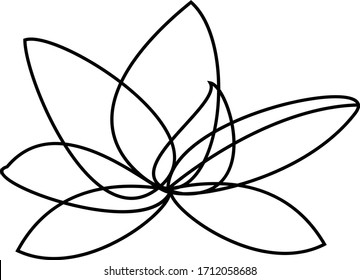 Hand drawn black line illustration of a asymmetrical lotus isolated on white background. Symbol of harmony, balance and beauty. Vector sign.