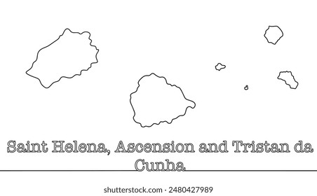 Hand drawn black line map of Saint Helena, Ascension Island and Tristan da Cunha. Vector. Simple black and white illustration.