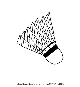Hand drawn black line shuttlecock. Badminton. Vector.
