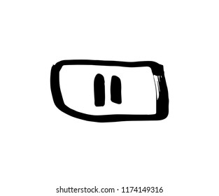 Hand drawn black linear button Video pause in a rectangle. Ink icon for web, video blog, music, interface, infographic or app. Vector sketch brush illustration 