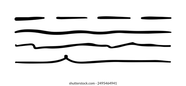 Líneas negras dibujadas a mano por lápiz. Trazos de garabato, subrayado con lápiz. Pincel garabatos, marcos, bordes, Elementos de diseño.