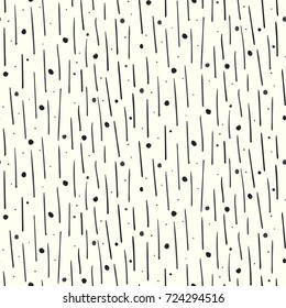 Hand drawn black lines and dots on cream background seamless pattern. Abstract vector sketch stroke texture for textile, wrapping paper, cover, surface, background, wallpaper