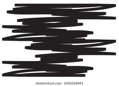 Hand drawn black lines, scribbled lines, scribble texture design elements, isolated vector illustration. White background.
